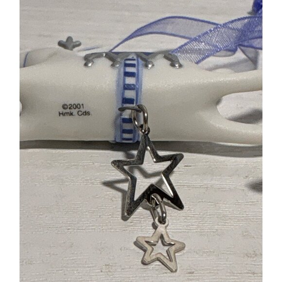 Hallmark Reindeer Ornament Set 2001 Porcelain Blue White Stars Ribbon Hangers 3" - Picture 8 of 10